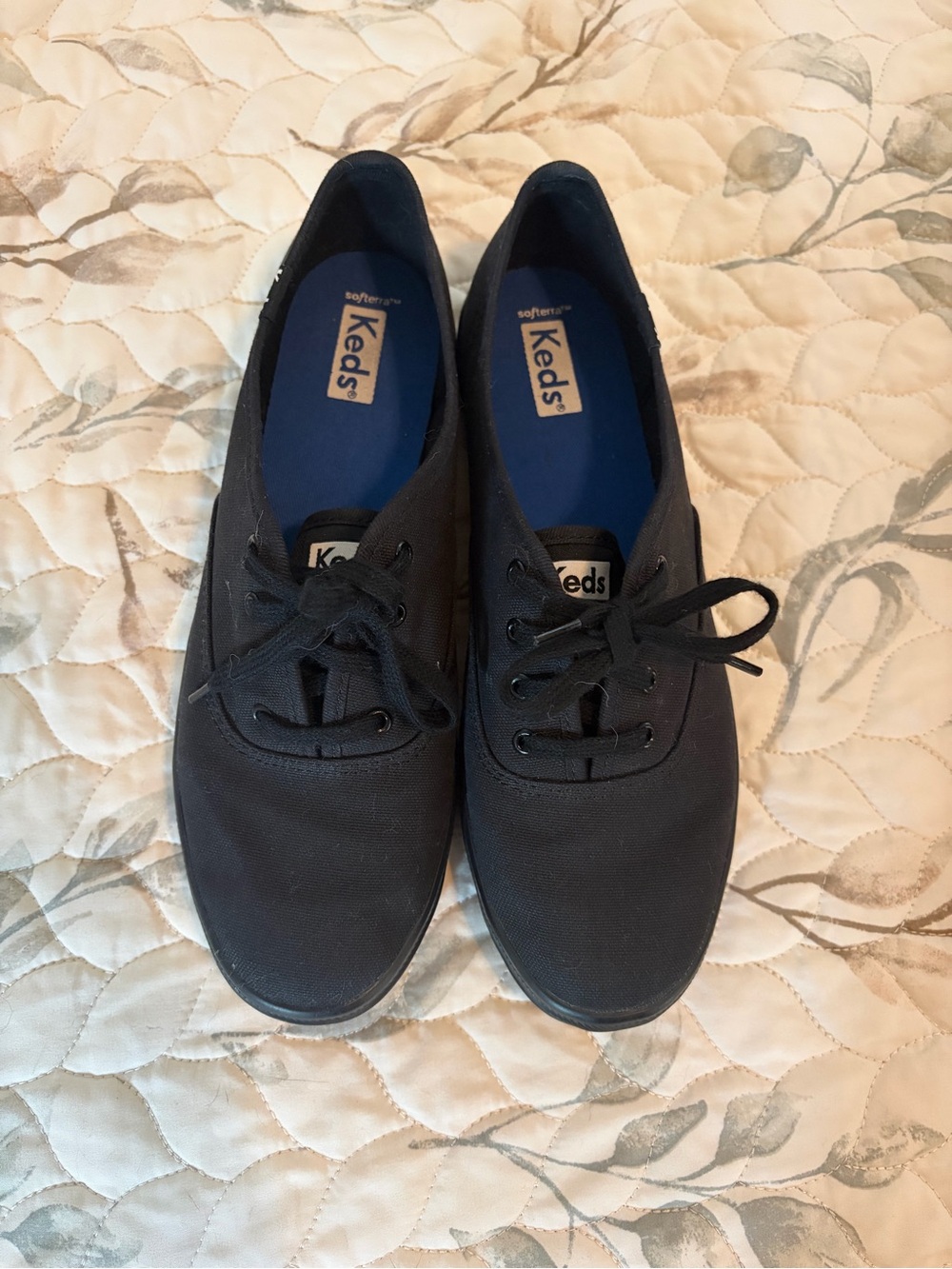Keds Women's Black Canvas Lace-Up Sneakers with Blue Insole